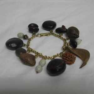 Vegan Natural Nut Pit Seed Charm Bracelet Hippie Boho Organic Vintage
